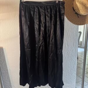 Vintage 80s Prophecy Black Satin Maxi Skirt with Side Buttons